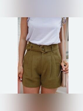 Able Olive High-Waist Belted Women's Shorts